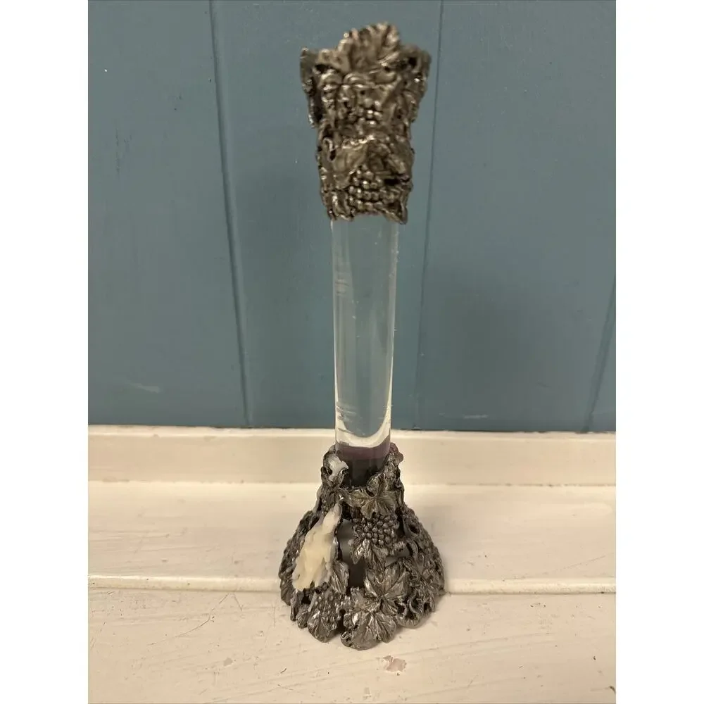 Grapevines Cast Metal Pewter Long Tall‎ Candle Holder Acrylic Column Home Décor